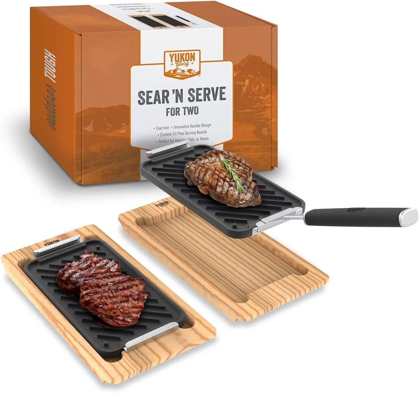 Yukon Glory™ SEAR 'N SERVE Set (BBQ Cast Iron Grill Pan Set)