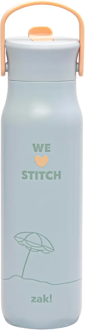 Zak Designs Disney Harmony Water Bottle for Travel or At Home, 32oz Stainless Steel is Leak-Proof When Closed and Vacuum Insulated with Straw Lid, Carry Handle, and 3D Artwork (Stitch)