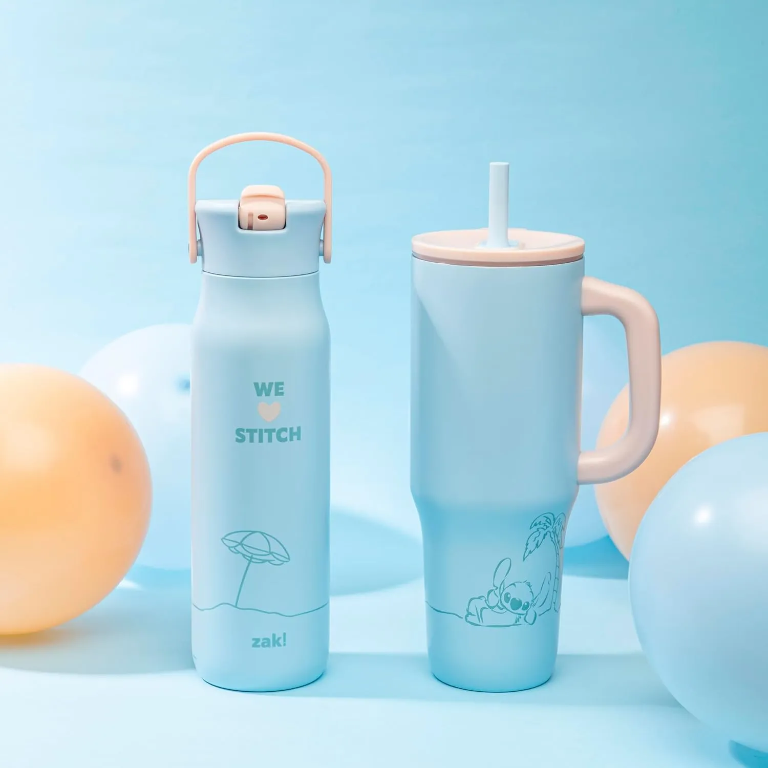 Zak Designs Disney Harmony Water Bottle for Travel or At Home, 32oz Stainless Steel is Leak-Proof When Closed and Vacuum Insulated with Straw Lid, Carry Handle, and 3D Artwork (Stitch)
