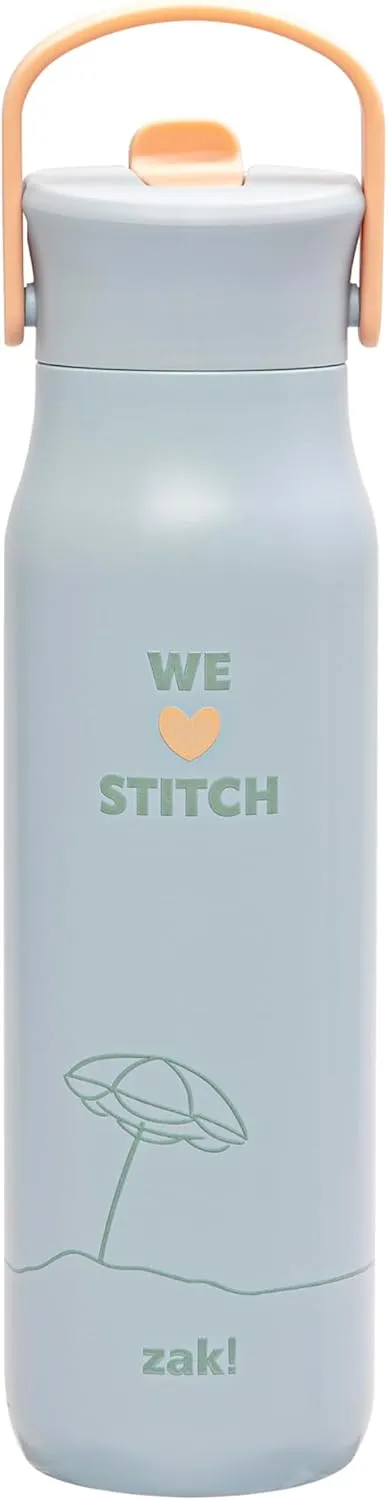 Zak Designs Disney Harmony Water Bottle for Travel or At Home, 32oz Stainless Steel is Leak-Proof When Closed and Vacuum Insulated with Straw Lid, Carry Handle, and 3D Artwork (Stitch)