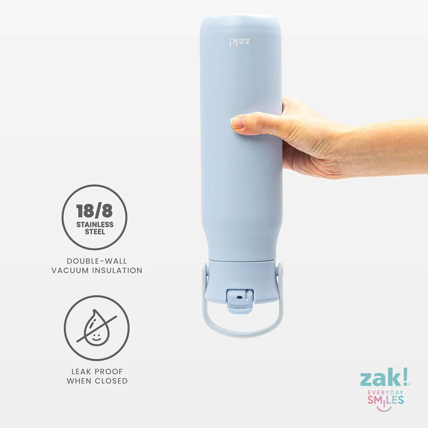 Zak Designs Disney Harmony Water Bottle for Travel or At Home, 32oz Stainless Steel is Leak-Proof When Closed and Vacuum Insulated with Straw Lid, Carry Handle, and 3D Artwork (Stitch)