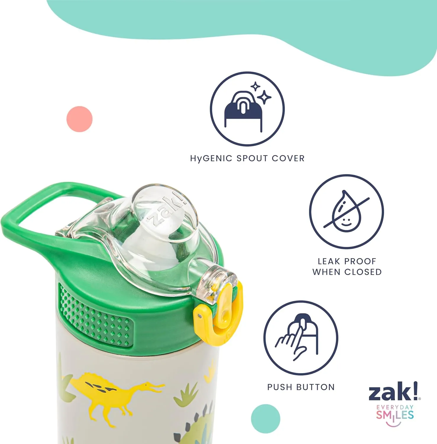 Zak Designs Disney Sage Kids Water Bottle For School or Travel, 19oz Stainless Steel Water Bottle With Straw, Handle, and Leak-Proof, Pop-Up Spout Cover (Stitch)