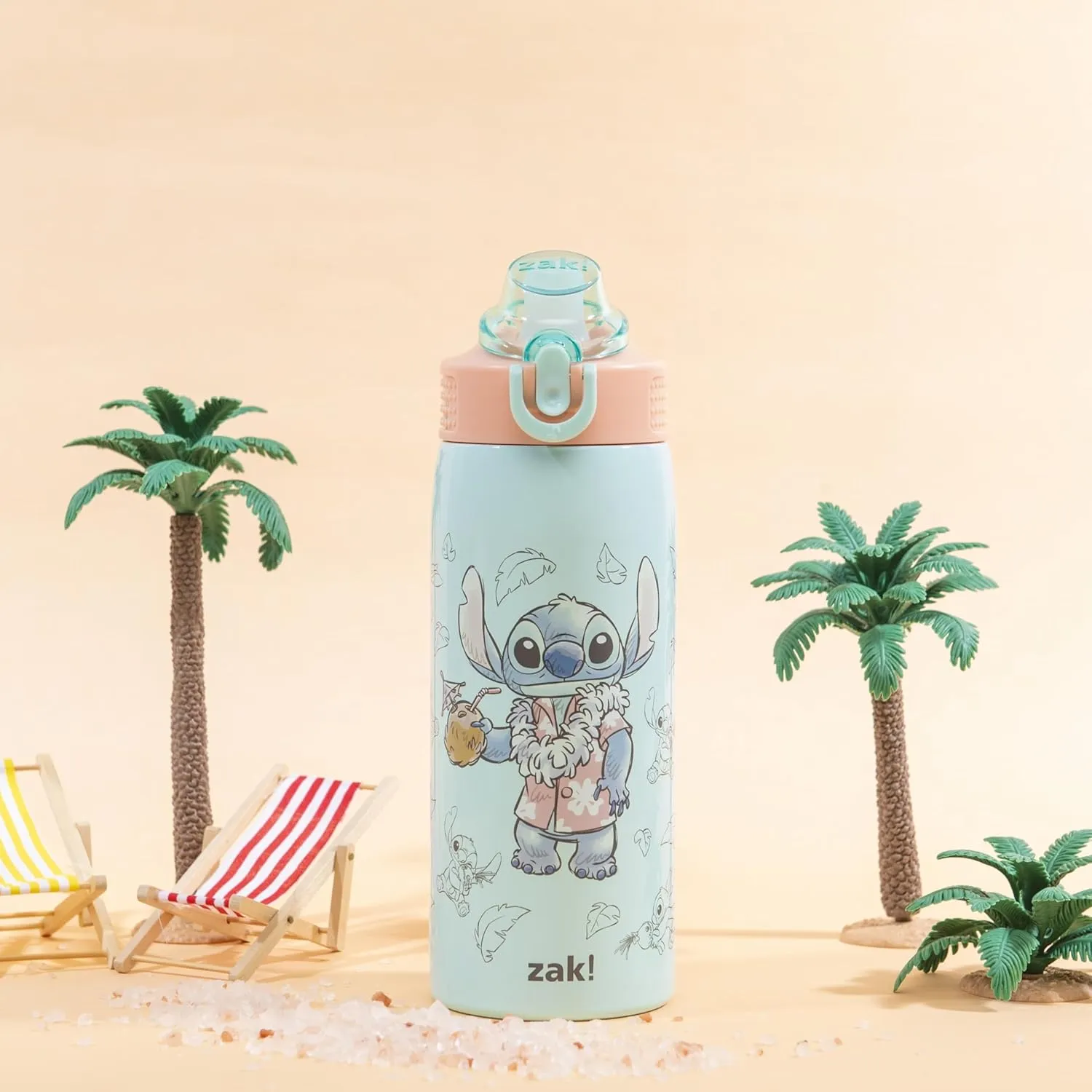 Zak Designs Disney Sage Kids Water Bottle For School or Travel, 19oz Stainless Steel Water Bottle With Straw, Handle, and Leak-Proof, Pop-Up Spout Cover (Stitch)