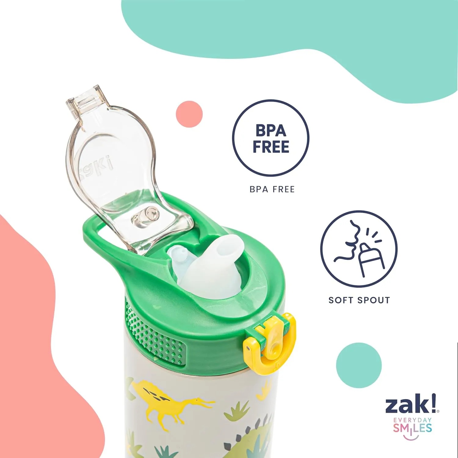 Zak Designs Disney Sage Kids Water Bottle For School or Travel, 19oz Stainless Steel Water Bottle With Straw, Handle, and Leak-Proof, Pop-Up Spout Cover (Stitch)