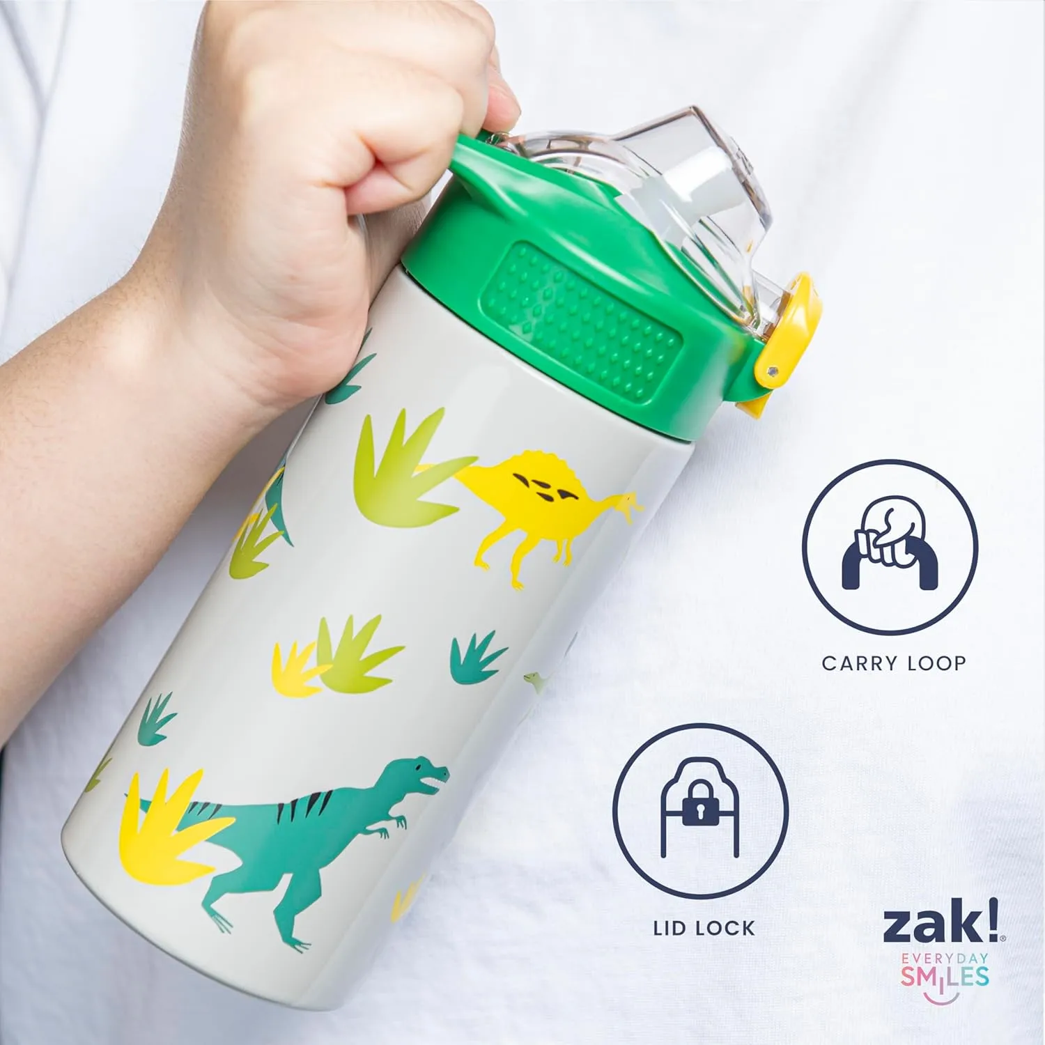Zak Designs Disney Sage Kids Water Bottle For School or Travel, 19oz Stainless Steel Water Bottle With Straw, Handle, and Leak-Proof, Pop-Up Spout Cover (Stitch)
