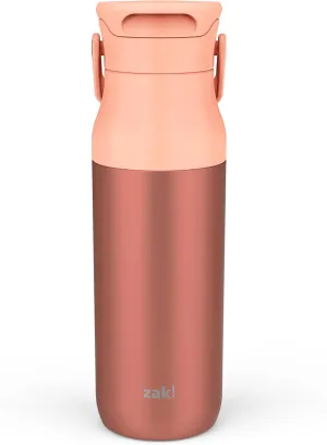 Zak Designs Harmony Water Bottle for Travel or At Home, 32oz Recycled Stainless Steel is Leak-Proof When Closed and Vacuum Insulated with Sip Lid and Carry Handle (Coral Pink)