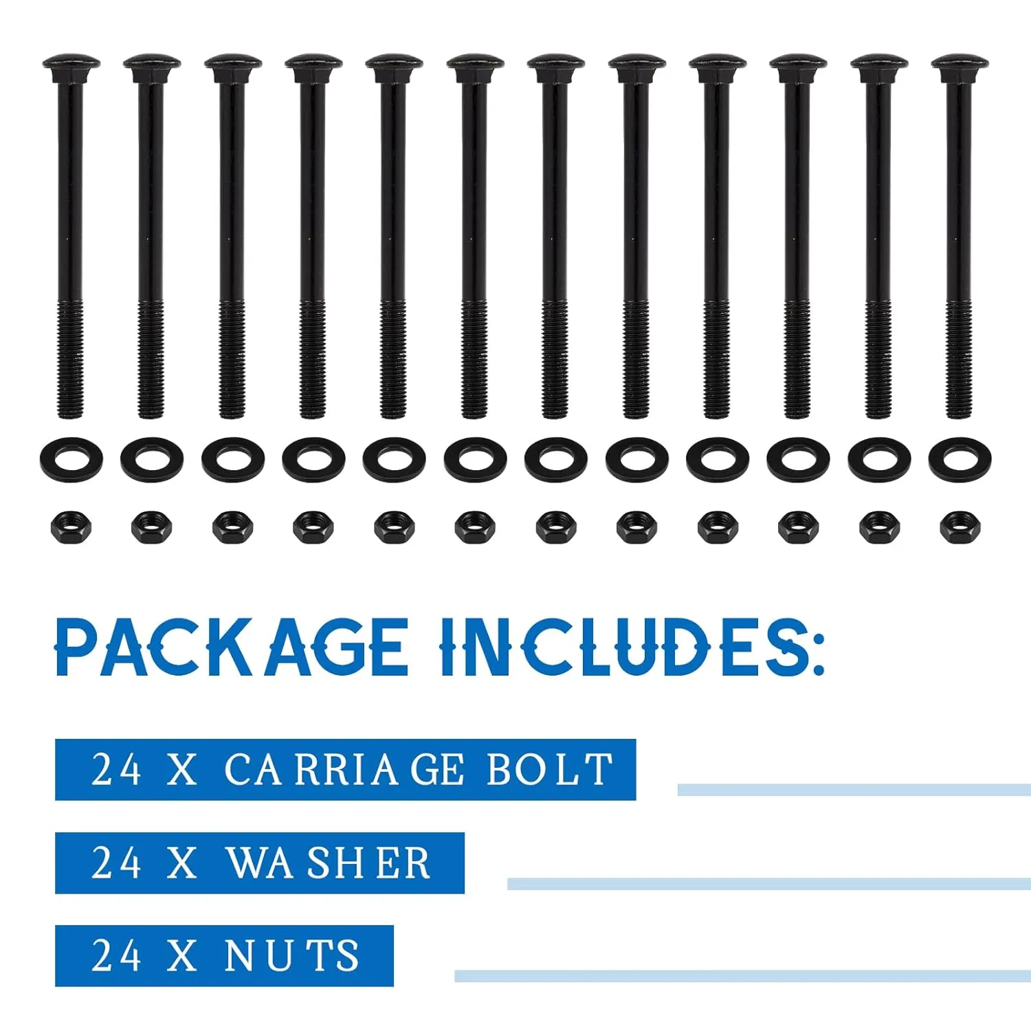 Zonon 24 Sets 1/2 x 6 Inch Black Carriage Bolt Kit Galvanized Carriage Bolt Set Includes Rust Resistance Washers and Nuts for Fastening Accessories