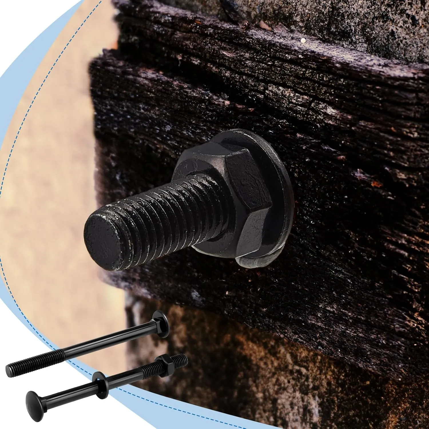 Zonon 24 Sets 1/2 x 6 Inch Black Carriage Bolt Kit Galvanized Carriage Bolt Set Includes Rust Resistance Washers and Nuts for Fastening Accessories